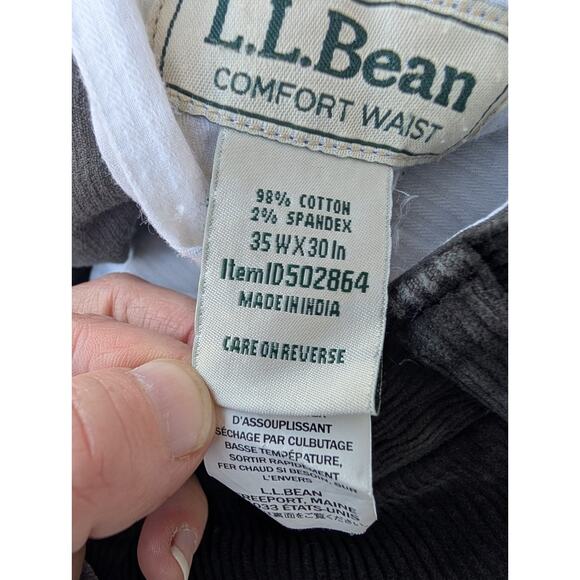 LL Bean Mens Stretch Country Corduroy Pants Sz 35w 30L Natural Fit Dark Charcoal - Picture 5 of 6
